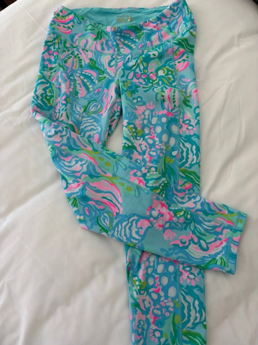 Lilly Pulitzer EUC hardly worn Bright Aqua Floral Workout Leggings - Picture 5 of 6